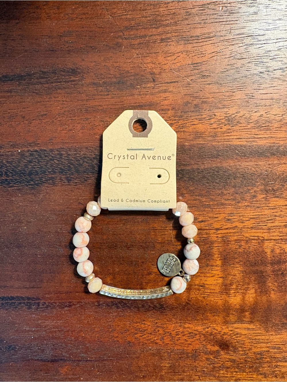Crystal Avenue Pink Beaded Bracelet with Gold Accent Bar